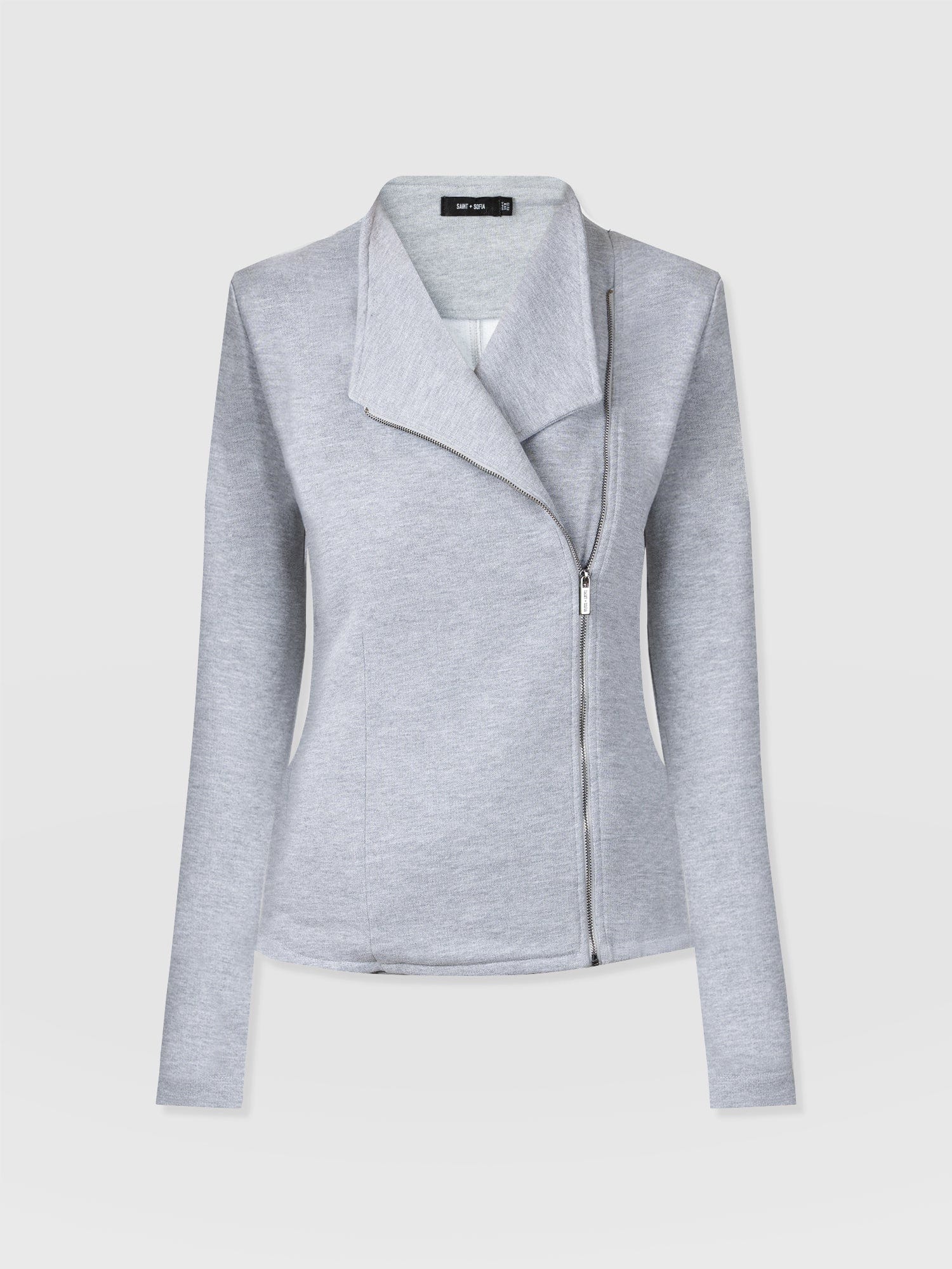 Cotton Biker Jacket Grey Melange - Women's Jackets | Saint + Sofia® USA